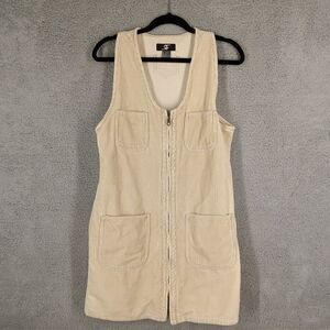 Rafaella‎ Vtg 80s Women's Small Beige Corduroy Zip Up Sleeveless Romper Dress